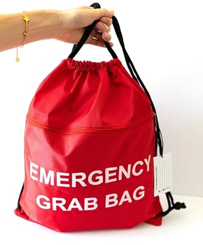 MediCounter Emergency Grab Bag – Water-Resistant Drawstring Emergency Go Bag (42x49cm) with Zip Pocket & Info Tag - Red — view 4