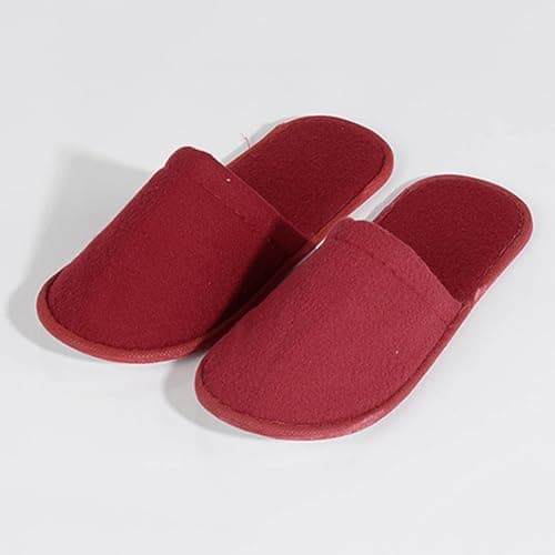 New UK One Size 5 Pairs Hotel Slippers Disposable Closed Toe Spa Slippers for Women Men Flat White House Shoes Washable Slipper for Spa Guest Travel Red — view 3