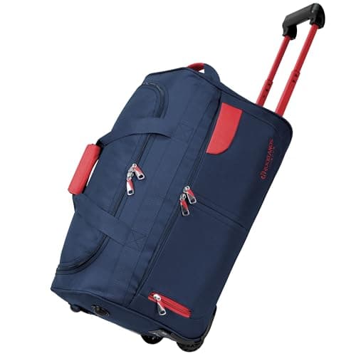 Rocklands® Lightweight Luggage Rolling Holdall Suitcase Wheeled Small Duffle Bag Travel Bag RL501 (Navy/Red, Small (Carry on) 20" (H55 x L29 x W28 cm))