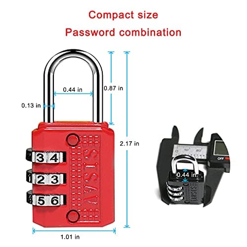 SISAV 3 Digit Combination Lock,Gym Padlock,Outdoor Padlock,Suitable for School Lockers,Tool Boxes,Travel Backpack,Hasp(Red 5pack) — view 2