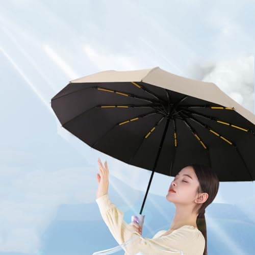 Maibar Umbrella Windproof Strong 24 Ribs Compact Umbrellas Sun UV Protection spf 50 Folding Travel Large Auto Open Close Umbrellas Umbrella (Beige) — view 4