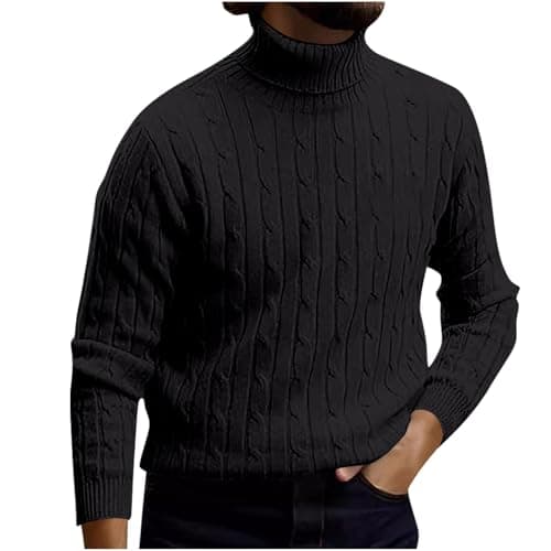 XMWSPO Men's Cable Knit Turtleneck Sweater,Long Sleeve Warm Sweatshirt