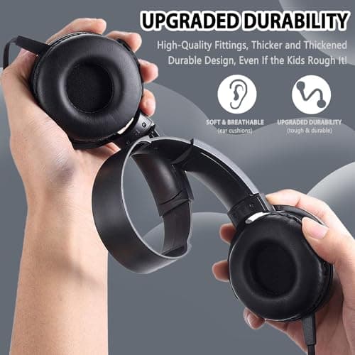 Wensdo Classroom Headphones Bulk 5 Pack with Microphone, On-Ear Wholesale Wired Kids Headphones for Students School with 3.5mm Jack for Library Home Online Learning and Travel (HY450, Black) — view 5