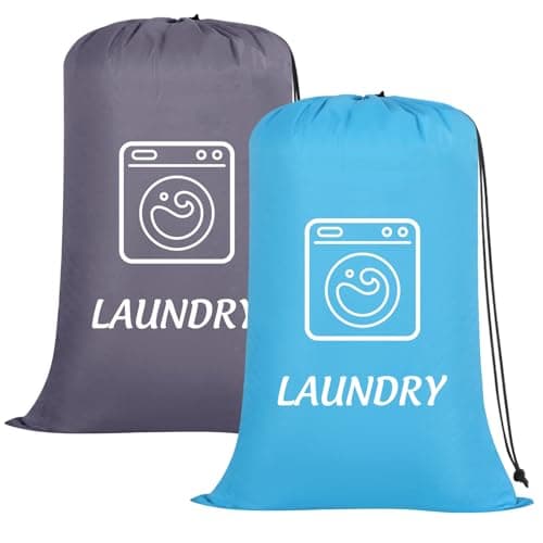 Dntorx 2 Pack Large Travel Laundry Bags 24 x 36 In, Drawstring, Blue + Grey