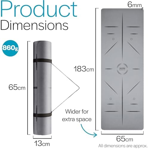 Core Balance TPE Yoga Mat with Alignment Lines 6mm Non Slip Foam Exercise Fitness with Travel Strap (Grey) — view 6