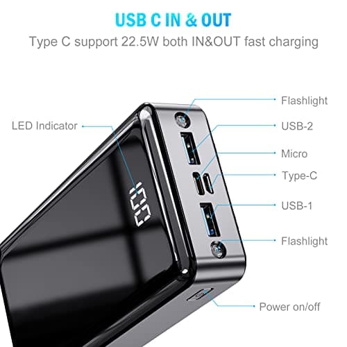 Power Bank Fast Charging 24000mAh, 22.5W QC3.0 PD4.0 Small USB C 4 Ports Portable Charger Battery Pack, Mini Battery Charger Wireless Power Banks for iPhone Samsung Galaxy Pixel — view 5