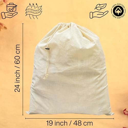 3-Pack 100% Cotton Storage Bags Breathable Dust Proof Drawstring Covers, Large 48cm X 60cm – Storage Bags Cover for Clothes, Travel, & Gifts (X-Large) — view 2