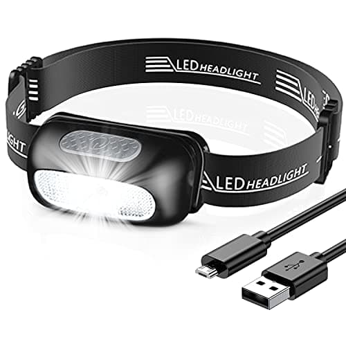 CIRYCASE Head Torch Rechargeable, LED Headlamp with White Red Light