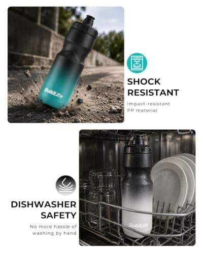 BuildLife 2 Pack Sports Water Bottle, 710ML Squeeze Water Bottle, Biking Water Bottles, BPA Free & Leakproof Cycling Bottles for Hiking, Outdoor Sports Dishwasher Safe (BlackBlue+BlackWhite) — view 4