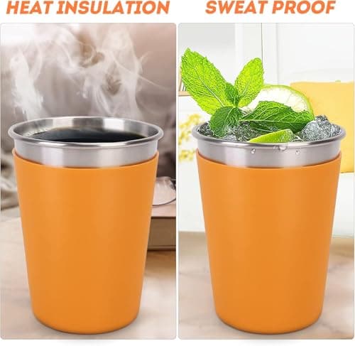 KAHEIGN 6Pcs Stainless Steel Cups with Lids & Straws, 360ml Unbreakable Kids Tumbler Reusable Drinking Cup Travel Mug Iced Coffee Cup with Removable Silicone Sleeves for Adults Kids Cold Hot Drinks — view 5