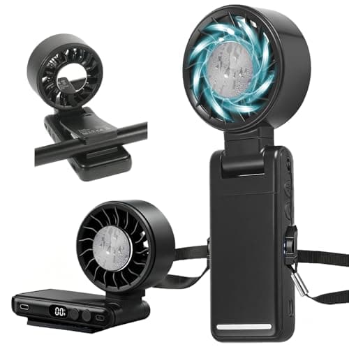 Curloni Portable Handheld Turbo Fan with Ice Cooling, 8m/s High Speed Turbo Fan, 4-in-1 Hand/Neck/Desk/Waist Fan with Clip for Umbrella, Stroller, Office, Beach, Outdoor, Summer/Travel Essentials