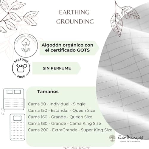 Earthing Grounding Organic Cotton Sheets with Silver Fibre - Ground Connection with Cable and Adapter - Stress Reduction, Better Sleep and Renewed Energy (Double Bed 200 x 200 x 200 x 200 cm) — view 3