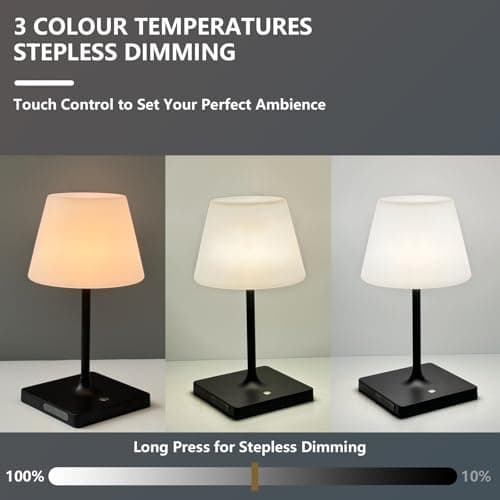 ZEONX Waterproof Rechargeable Table Lamp, 5200mAh Cordless Battery Operated LED Night Light with 3 Color Temperatures & Dimmable Touch Control – for Shower, Bathroom, Patio, Camping (Black(1Pack)) — view 2