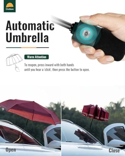 Chakipee Umbrella Windproof Strong Compact Travel Red Pocket Automatic Reflective Safety Strip Folding Outdoor for Rain Inverted Umbrellas for Men and Women 8 Ribs Double Canopy Portable — view 3