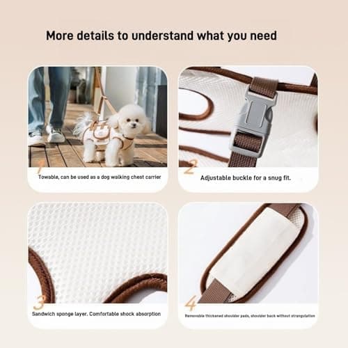 HIPIPET Dog Carrier Backpack, Portable Pet Shoulder Bag with Leash, for Small Dogs 1.8-8.2 kg, Beige (Brown, M) — view 4