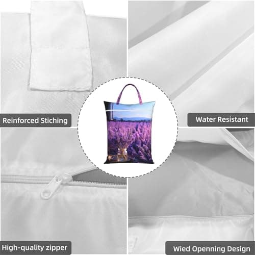 Romantic Lavender Travel Laundry Bags,Large Wet Dry Bags Waterproof Dirty Clothes Bag with Handle,Washable Laundry Bag,Reusable Storage Bag for Swimsuits, Beach, Pool,Gym One Size — view 5