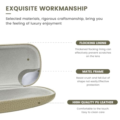 molshine Hard Shell PU Leather Glasses Case,Travel Portable Eyeglass Case for Men Women Girl Travel Study Work (Olive green) — view 3