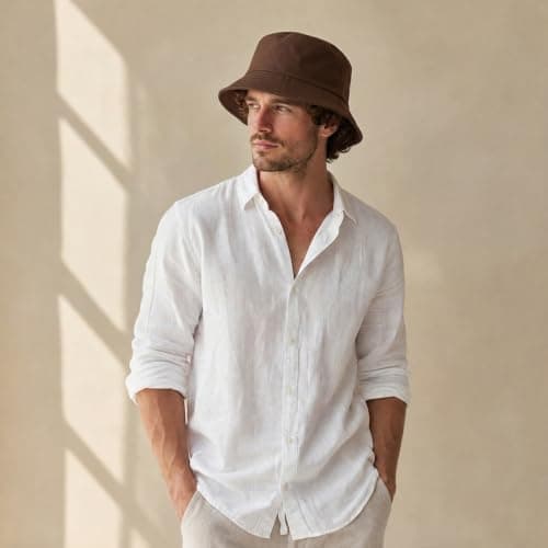 Geukmun Bucket Hat Unisex Cotton Sun Protection Summer Beach Outdoor Fishing Travel Hat UV Packable Brown — view 3