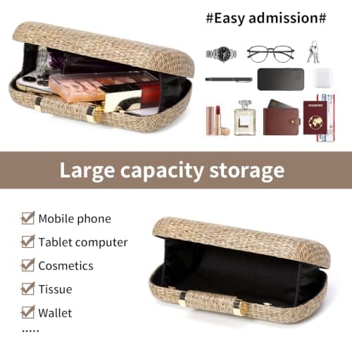 Cckuu Women's Raffia Straw Clutch Bag, Hand-Woven Wicker Evening Purse for Wedding & Beach Summer Holiday (Grey) — view 5