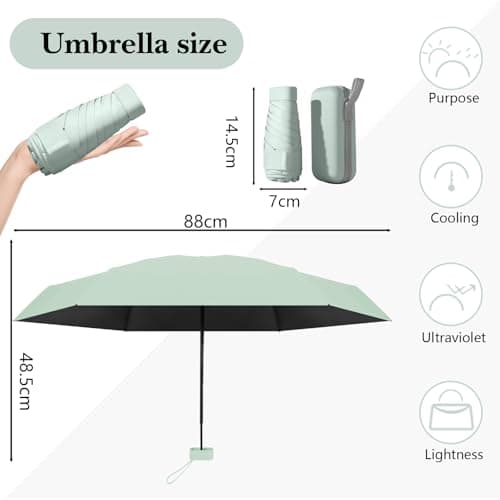 Sykerout Compact Travel Umbrella - Lightweight, Windproof, UV Protection, with Capsule Case, Perfect for Women's Handbags (Mint Green) — view 2