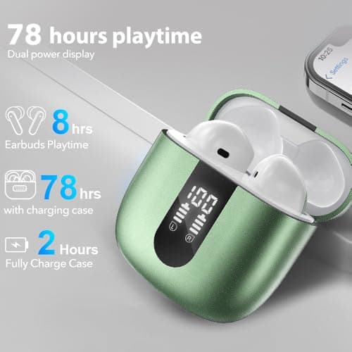 JBES Wireless Earbuds Bluetooth Earphones, 60H Deep Bass Ear Buds with 6 Noise Cancelling Microphone, IP5 Waterproof in Ear Headphones for iPhone Android Sports Gaming (Green) — view 3