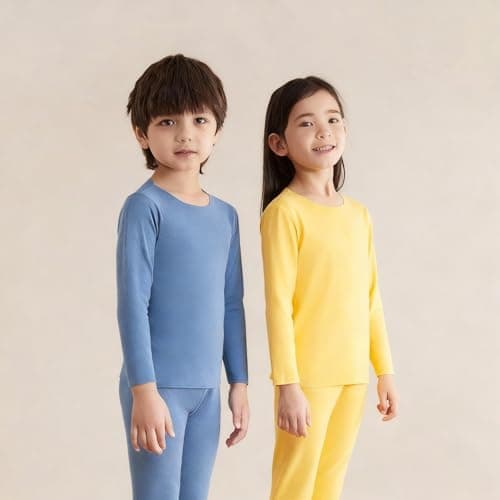 TYUSGH Kids Thermal Base Layer Set Boys Girls Thermal Long Sleeve Top & Tights Leggings Underwear Set 2 Piece Outfits Clothes (Yellow, 18-24 Months) — view 3