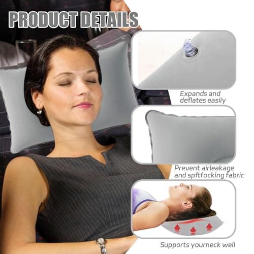 Generic 2Pcs Inflatable Pillows for Camping, 34*22cm, Portable, Waterproof, Blow Up Pillow, Folding, Beach, Sunbed, Neck, Adults, Outdoor, Fishing, Travel, Airplane, Car, Office, Sunbathing, Sleeping — view 2