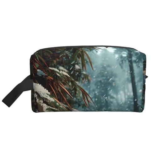 Travel Toiletry Bag Large for Daily Use, Durable Portable Organizer with Winter Bamboo Forest Print Design
