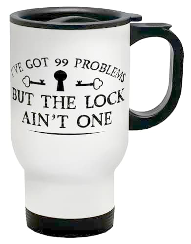 Shopagift Escape Room I Got 99 Problems The Lock Ain't One Travel Mug Stainless Steel 14oz Cup