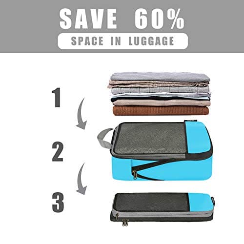 Eono Compression Packing Cubes, Luggage Organiser Set, Extensible Suitcase Organiser, Packing Organisers for Suitcases, Packing Cubes for Travel or Home Storage - Blue, 6 Set — view 4