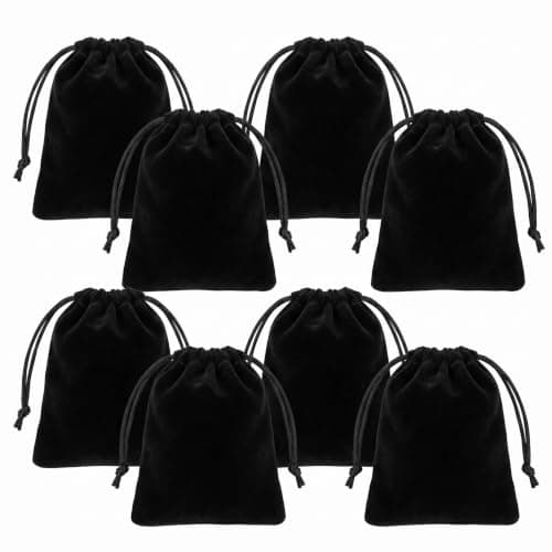 RevpoltIQ 8 Pcs Black Velvet Jewellery Pouches 15x12cm Small Drawstring Bags for Jewellery, Rings, Earrings Storage, Wedding Favor Bags, Gift Packaging, Travel Jewellery Pouchs Set
