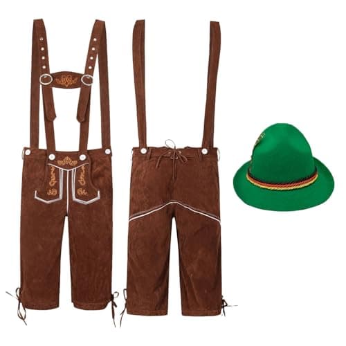 Men's Costume Trousers Short with Braces Oktoberfest Set Bavarian Costume Fashion Beer Festival Outfit with Alpine Hut Hat Cosplay Traditional Fancy Dress Costume Party Marquee Tent Festival Alcohol