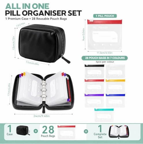 A8 Waterproof Pill Organizer Set, A8 Color Coded Zippered Pill Pouches — view 2