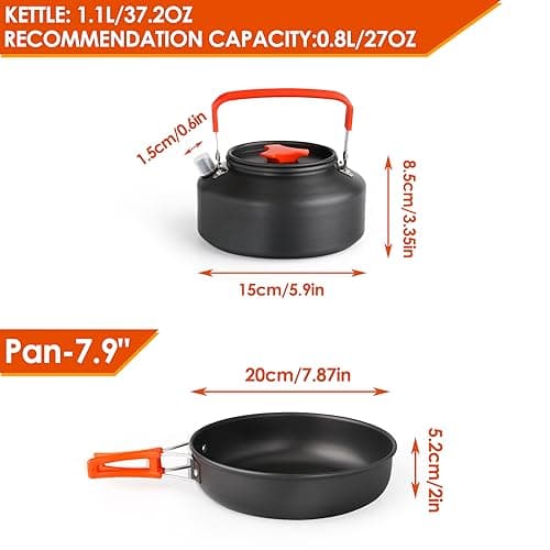 Gutsdoor Camping Cookware Set Camping Cooking Set Non Stick Family Backpacking Cooking Set Lightweight Stackable Pot Pan Bowls with Storage Bag for Outdoor Hiking (16pcs (Orange)) — view 4