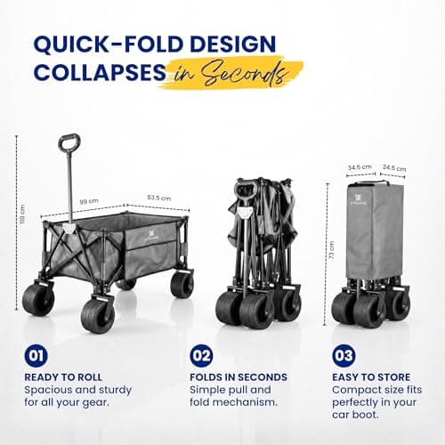 Straame 150L Festival Trolley, All-Terrain Folding Camping Wagon Cart, Grey — view 5