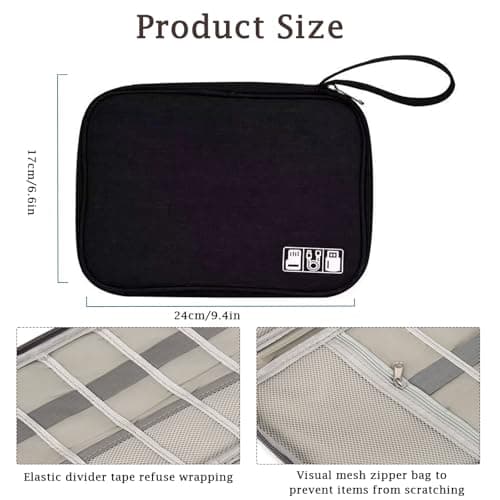 DDUP Cable Organiser Bag,Travel Cable Bag, Electronics Accessories Organizer Bag, Airplane Travel Essentials Gadget Storage Bag with Handle for Power Bank, Memory Card, Chargers and Hard Disk(Black) — view 2