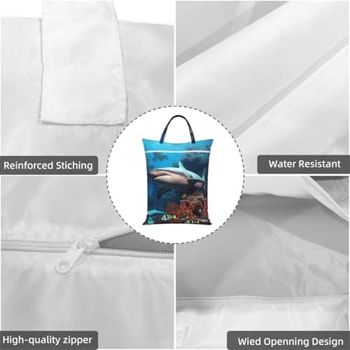 Submarine Shark Coral Travel Laundry Bag With Handle, 2pcs Large Waterproof Dirty Clothes Bags With Zipper, Foldable Swimsuit Workout Bag Washable Wet Clothes Storage Organizer For Dorm — view 5
