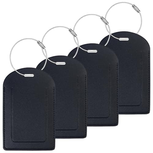 Gloppie Luggage Tags 4 Pack TSA Approved Luggage Tag for Suitcase PU Leather Travel Bag Tags with Name ID Card Labels Privacy Cover Black