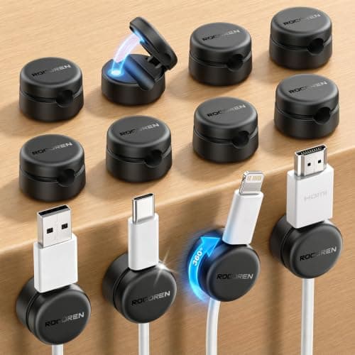 Rocoren Cable Tidy Clips, Self Adhesive Magnetic Wire Holder, Black, 12Pack