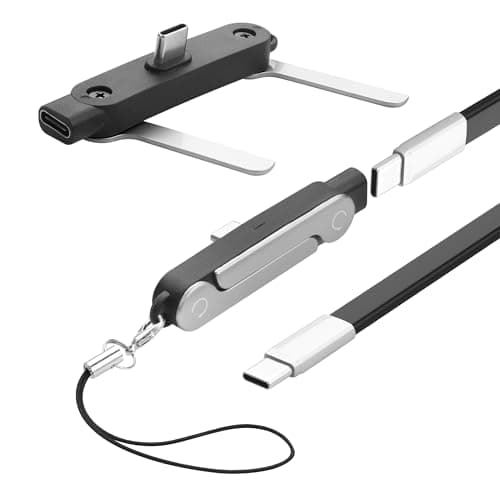 YACSEJAO 4.9FT Detachable 2-in-1 USB C Invisible Stand Charging Cable 240W 90 Degree USB C to USB C Flat Silicone Charger Cable Built-in Phone Stand for Gaming,Office,Car,Travel (Black)