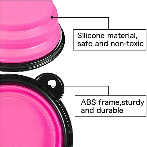Collapsible Dog Bowl,Collapsible Dog Water Bowls for Cats Dogs, Portable Pet Feeding Watering Dish,Portable Dog Water Food Bowl with Carabiner (Small(350ML), Pink) — view 3