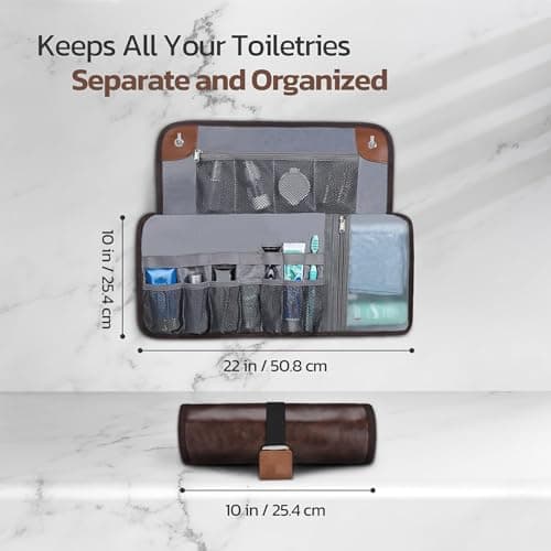 Portable Shaving Accessory Bag for Travelers Expandable Bag with Separate Storage Sections Practical and Friendly Materials PU Leather Cosmetic Travel — view 3