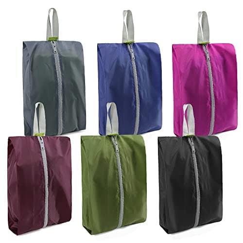 BeeGreen 6 Packs Shoe Organizer Shoe Bags for Travel with Zipper Closure, Shoe Storage Organizer with Handle Travel Bags, Black, Gray, Old Blue, Rose Red, Moss Green, Wine Red, Black, Gray, Old Blue,