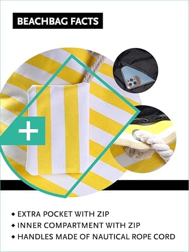 DonDon Large Beach bag for women with zip Waterproof Pool bag holiday bag Maritime Stripes Yellow White — view 4