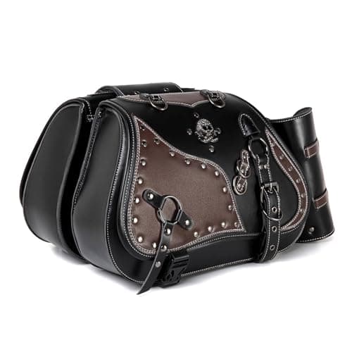 Jazuaiao General Motorcycle Saddlebag Set Waterproof PU Leather Side Bags with Drink Holder Stylish Bag for Daily Large Capacity Storage