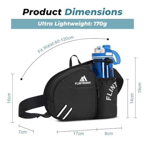 Flintronic Waist Bag, Waist Fanny Pcak with Boottle Holder and Adjustable Strap, Light and Waterproof, Bum Bag for Sports Travel Dog Walking Hiking,Black — view 2