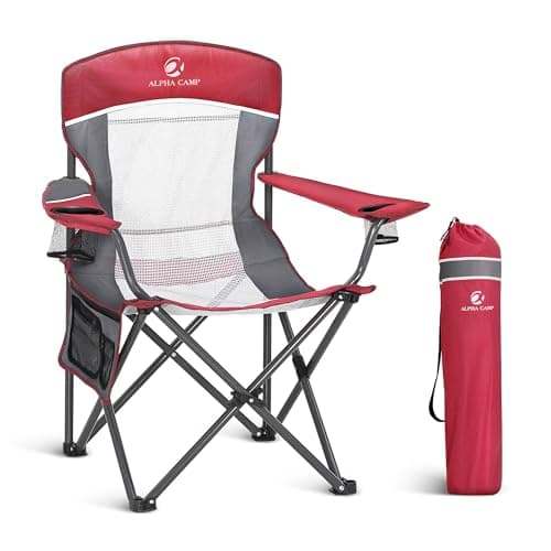 LET'S CAMP Mesh Back Folding Camping Chairs for Adults Support 160 KG Red