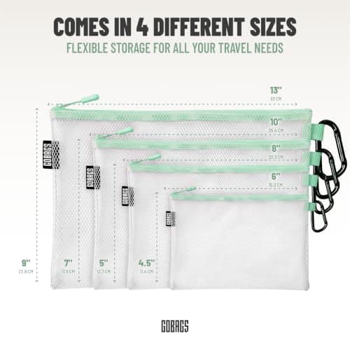 GOBAGS Air Production Multi‑Size Clear Zipper Pouch (4‑Pack) – Cable Organizer & Travel Gear Bag for Electronics, Camera Accessories, Tool Pouch & Small Tech Storage (Mint Green) — view 4