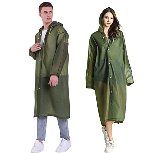 Gerhannery Reusable Raincoat, 2Pcs Waterproof Rain Poncho Travel Rain Cape for Men and Women, Lightweight Rain Poncho Adult, Sports Rain coat Hooded for Festivals Cycling Outdoors (Olive Green)
