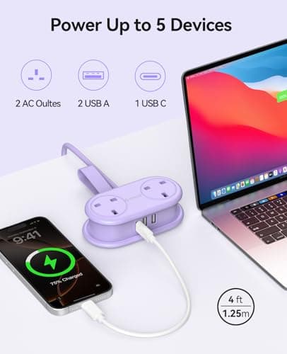 ORICO Travel Extension Lead with USB Slots, 2 Outlets 3 USB Ports (1 USB C), 3250W 13A Socket Extensions, Rollable Extension Cord for Travel/Home/Office, Essentials Cruise Approved Power Strip-Purple — view 3